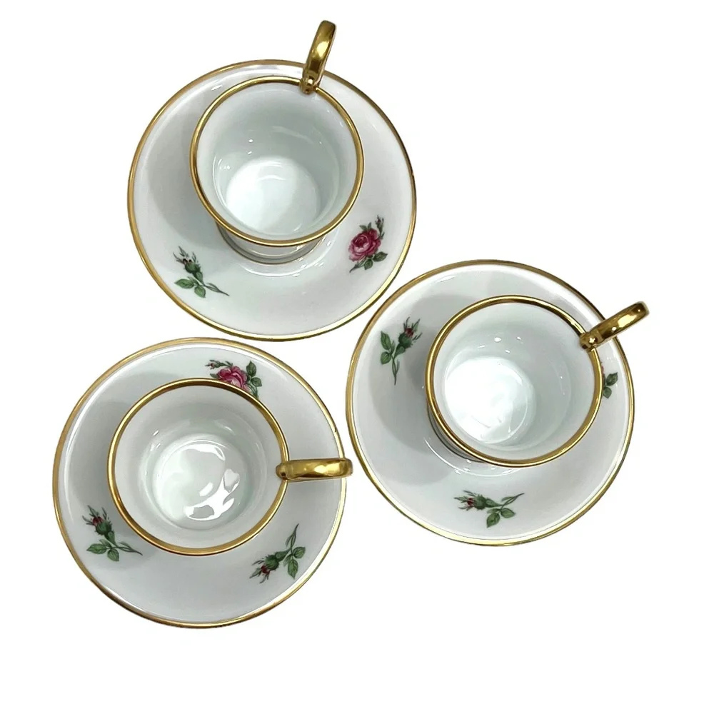 AK KAISER FLORAL DEMITASSE CUPS & SAUCERS - SET OF 3 #1531Circa 1950s-70s
